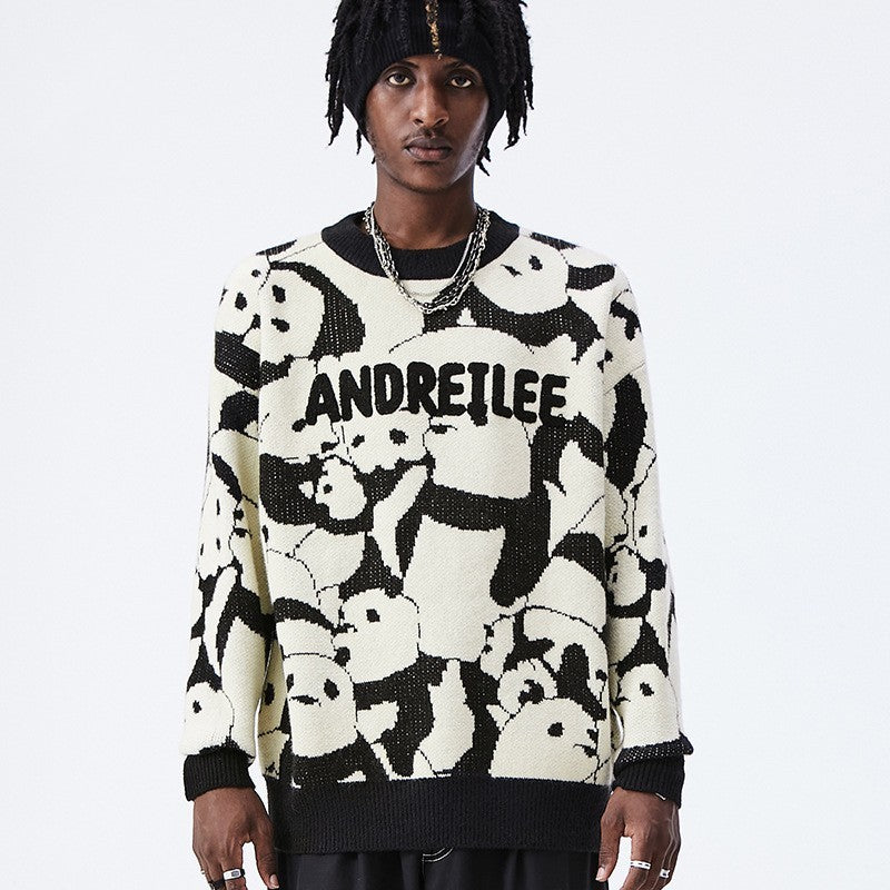 Vintage Panda Crewneck Loose Sweater