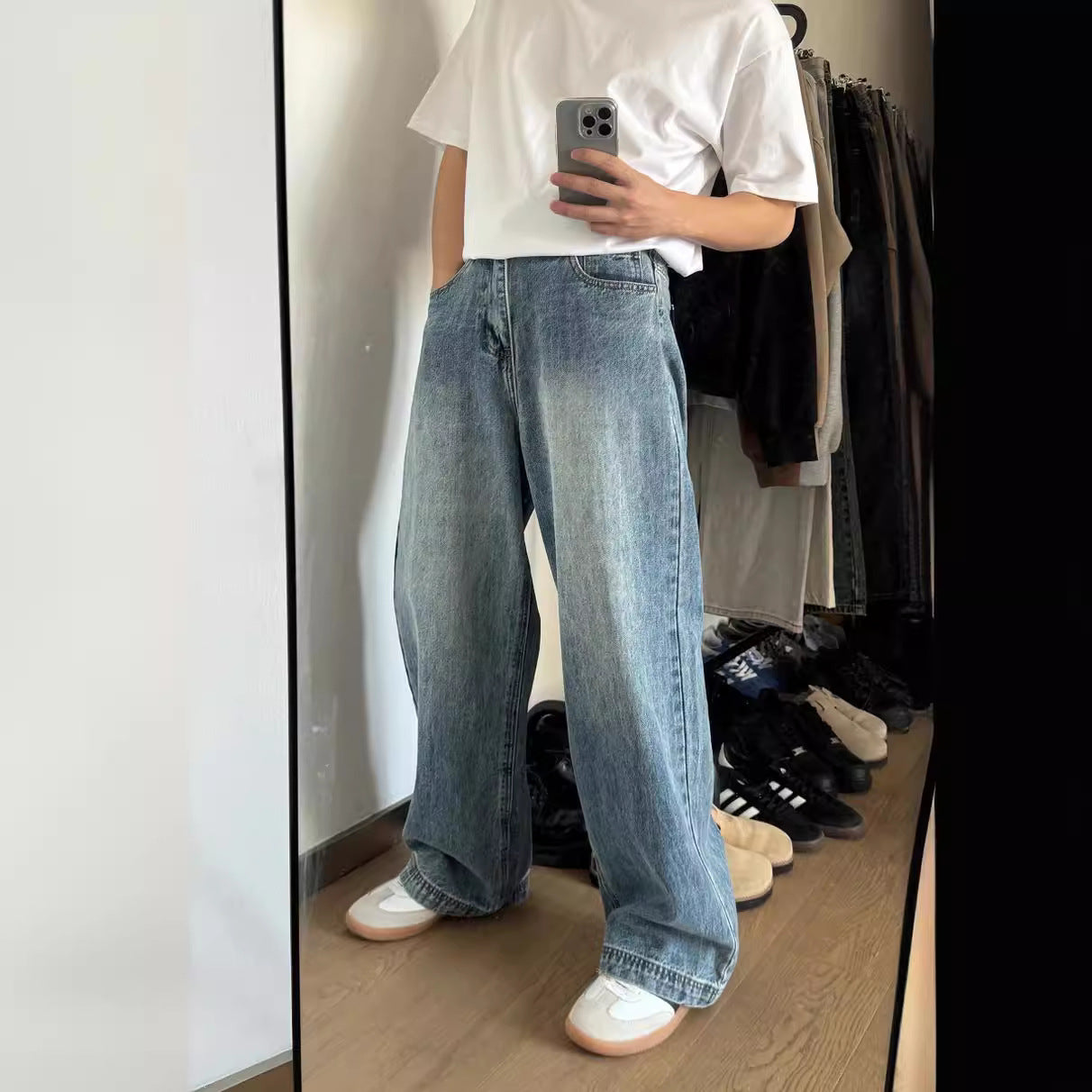 Vintage Baggy Blue White Stained Jeans