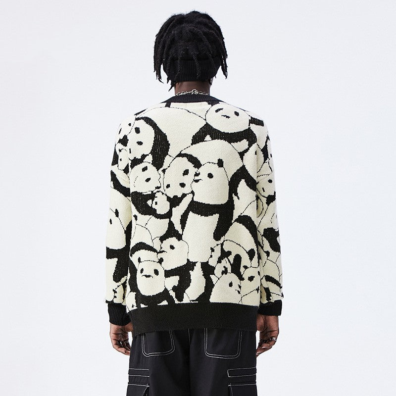 Vintage Panda Crewneck Loose Sweater